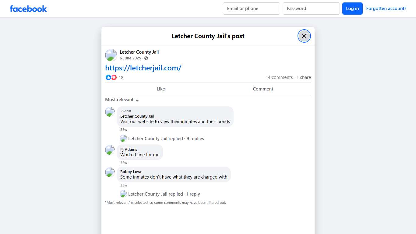 https://letcherjail.com/ - Letcher County Jail Facebook